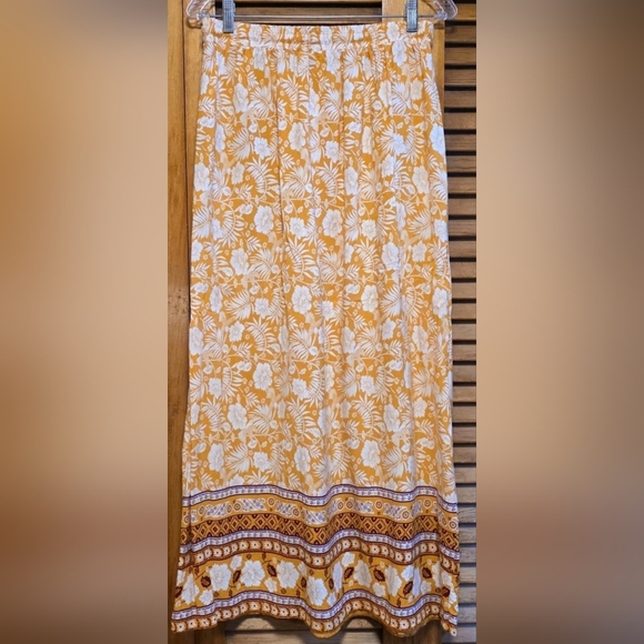 Zeagoo Orange White Floral Bohemian Boho Maxi Skirt Pockets Women's Size L - Picture 4 of 14